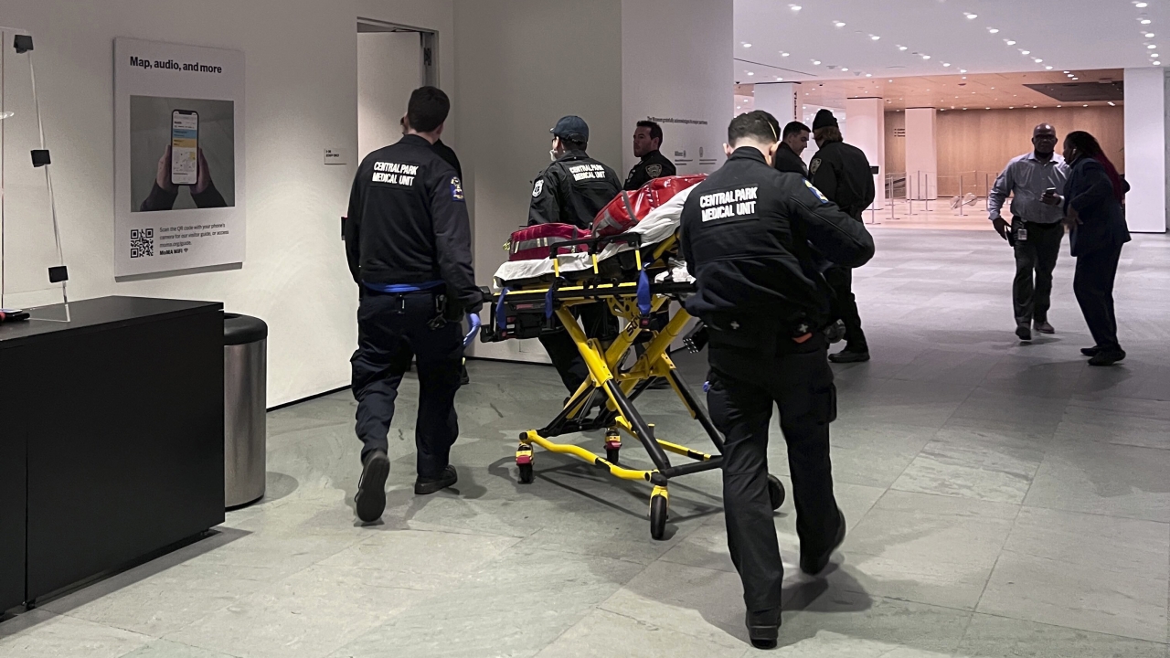 Medical personnel respond at the Museum of Modern Art in New York