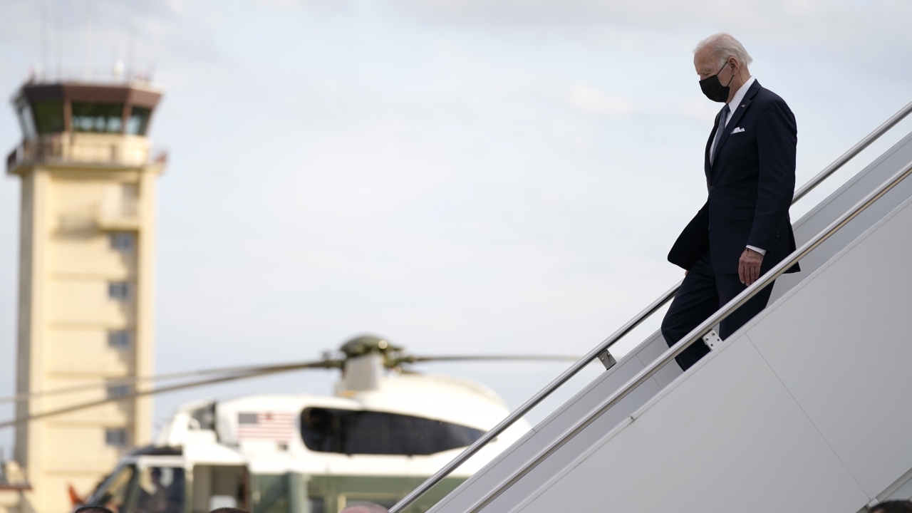 U.S. President Joe Biden disembarks from Air Force One
