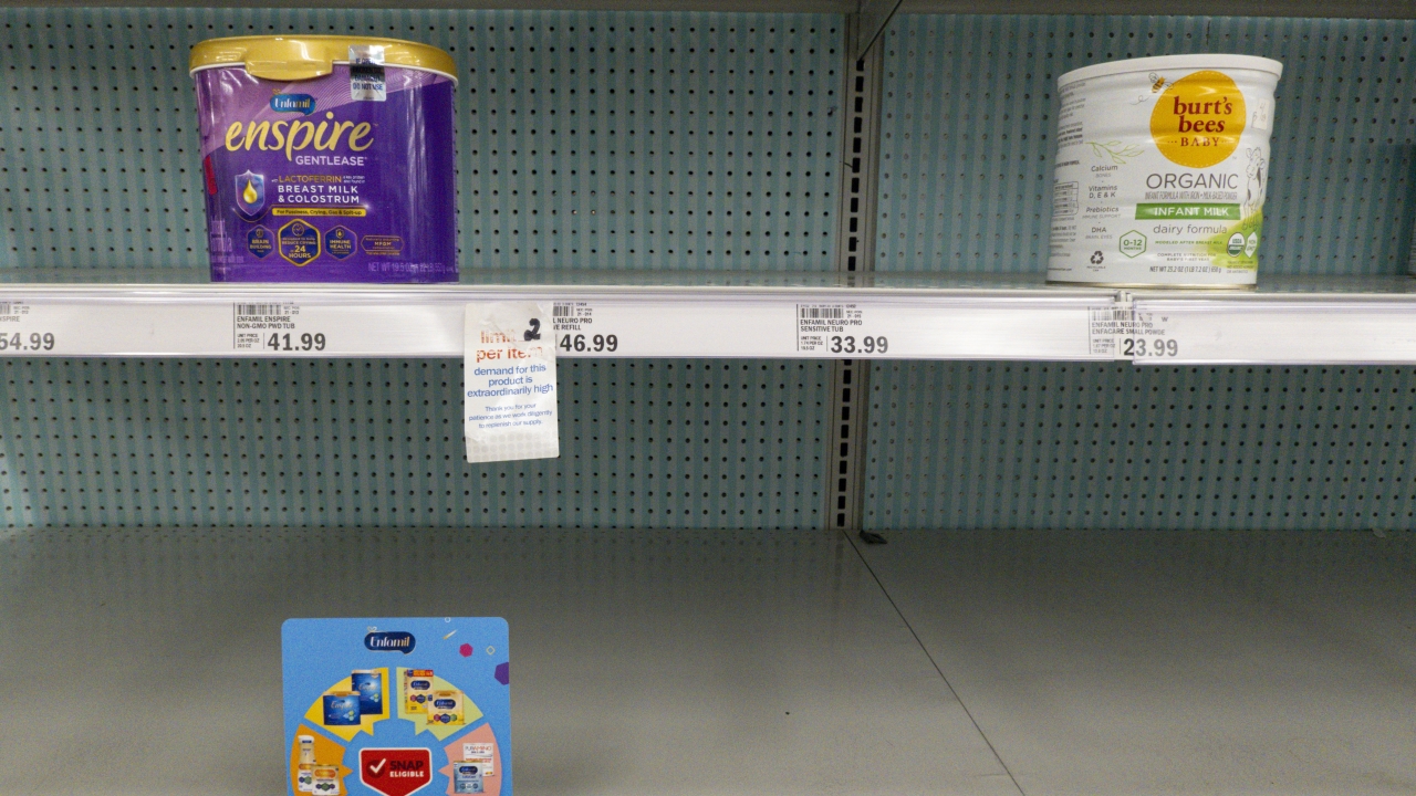 Baby formula on grocery store shelves