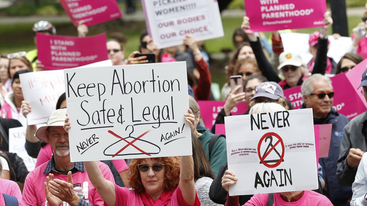 People protest for the right to an abortion.