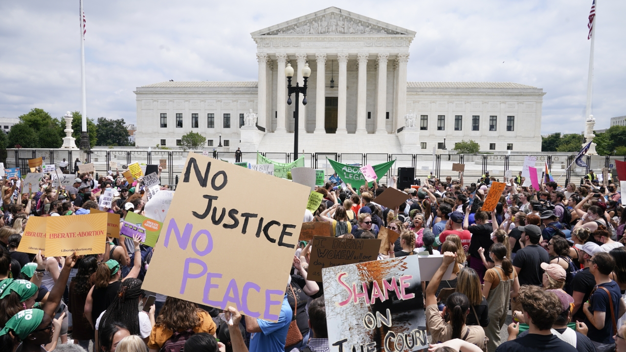 Protesters gather outside the Supreme Court in Washington