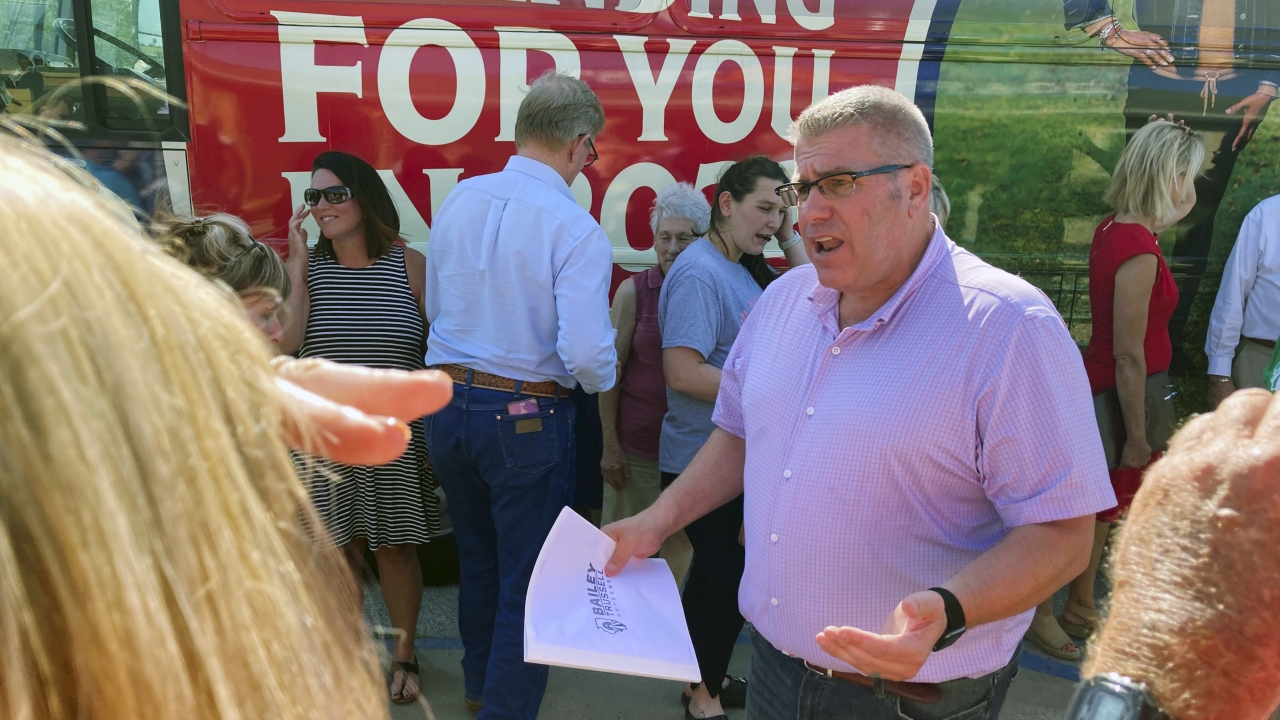 Illinois Republican gubernatorial candidate Darren Bailey speaks to voters during a campaign stop