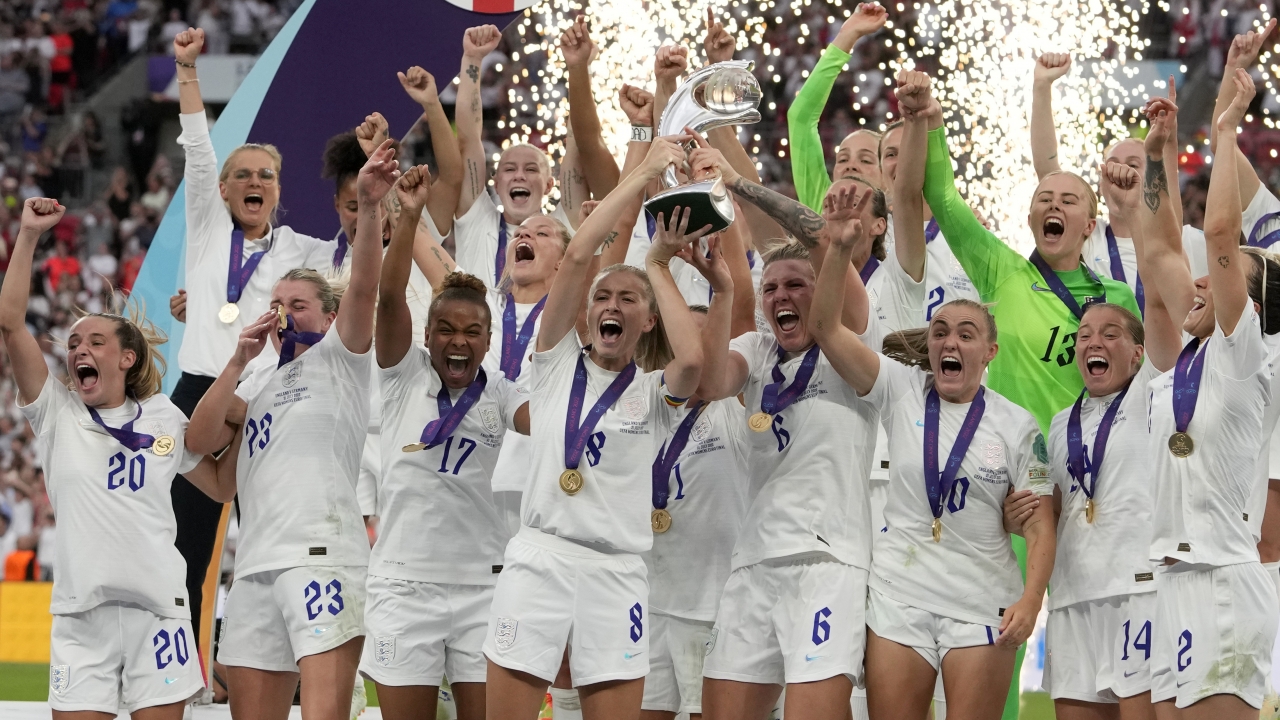 England's women's soccer team after winning the Women's Euro 2022 final