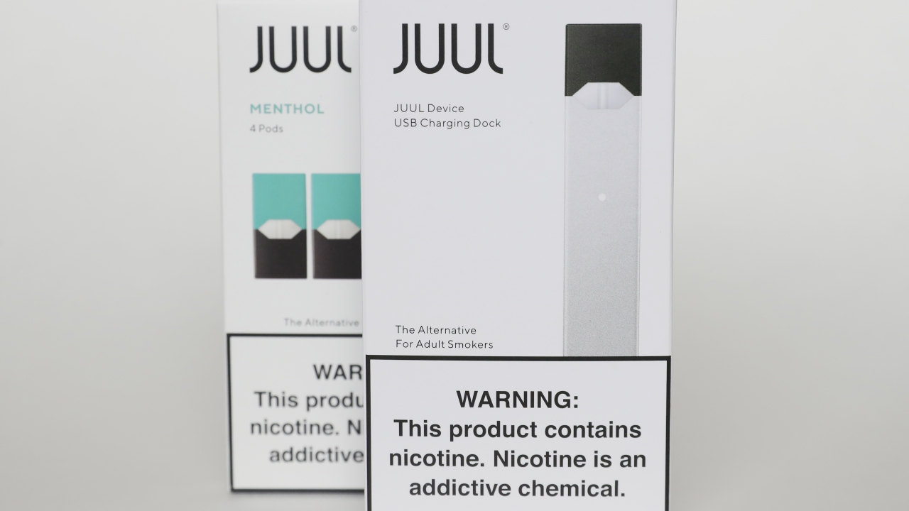 Packaging for an electronic cigarette and menthol pods from Juul Labs