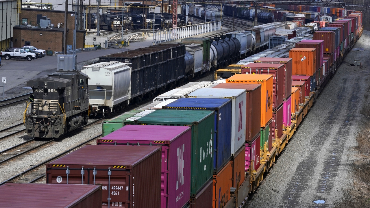 Freight train cars and containers.