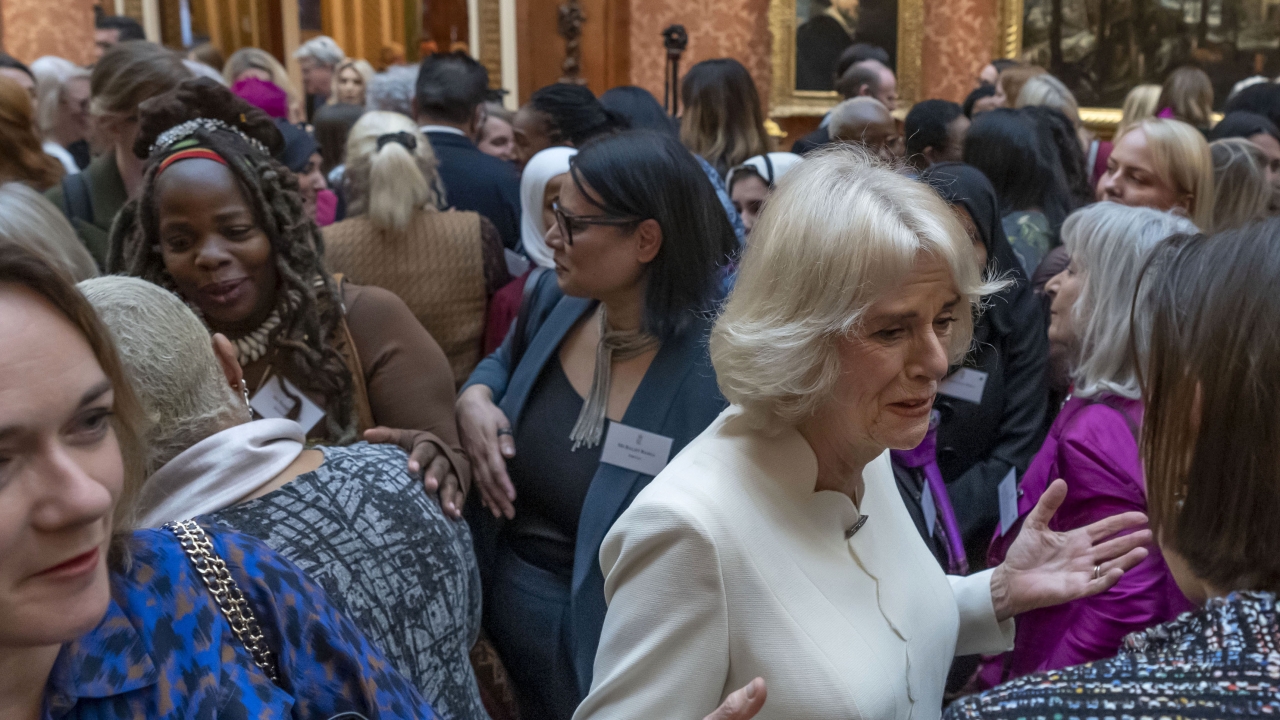 Charity leader Ngozi Fulani, centre left, attends a reception held by Britain's Camilla, the Queen Consort